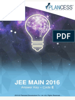 JEE Main Answer Key 2016 Code E Plancess PDF