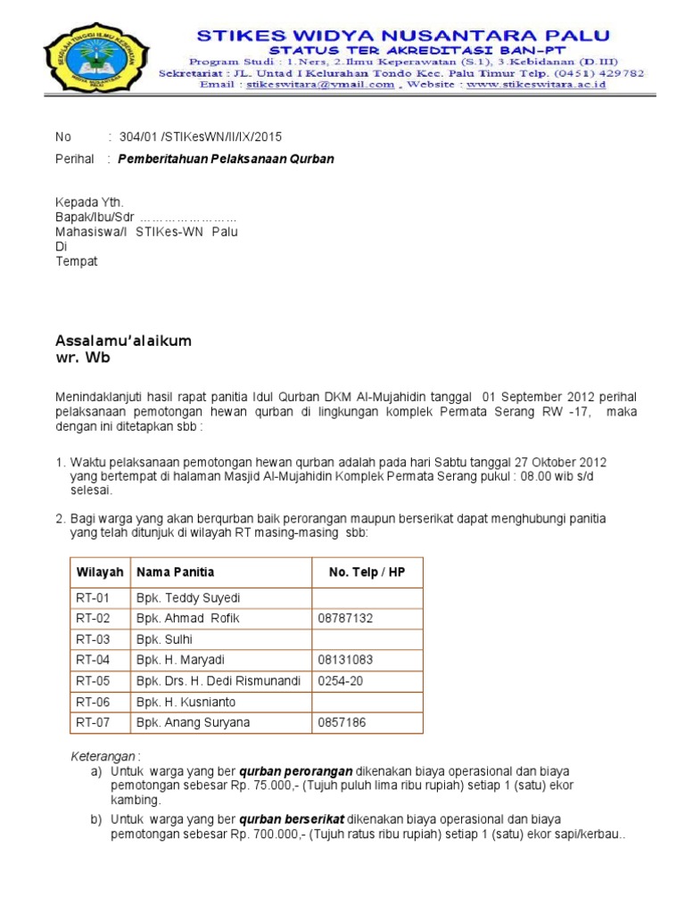 Contoh Surat Edaran Panitia Qurban Rasanya