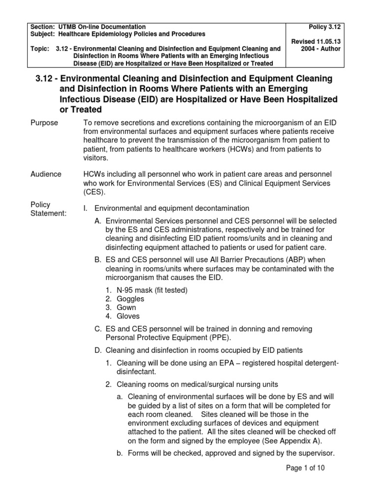 EID Room Cleaning Protocols | PDF | Disinfectant | Personal Protective ...