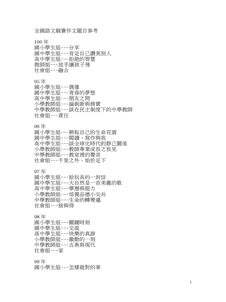 全國語文競賽作文題目參考 Pdf