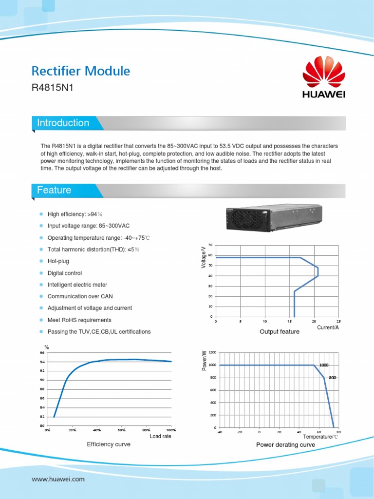 HUAWEI 48VDC Rectifier Module Datasheets PDF Rectifier Distortion