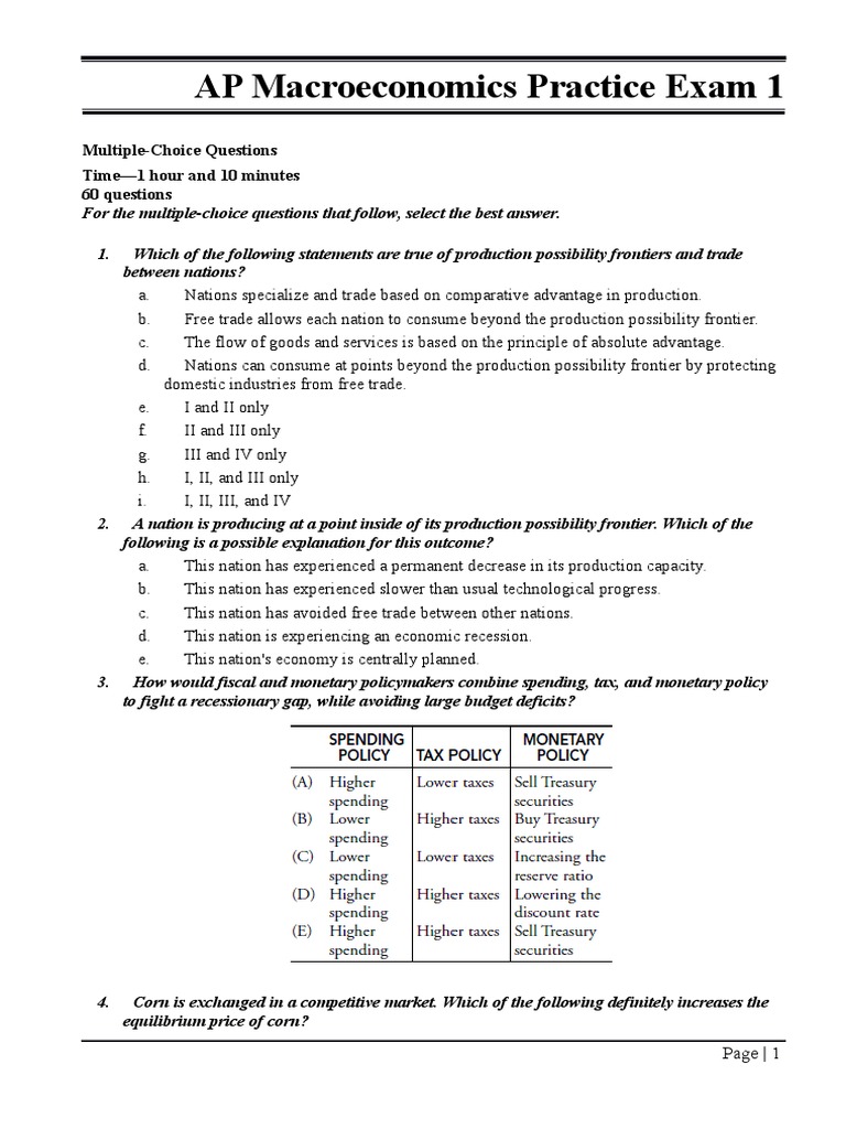 AP Macroeconomics Practice Exam 1 | PDF | Interest Rates | Monetary Policy