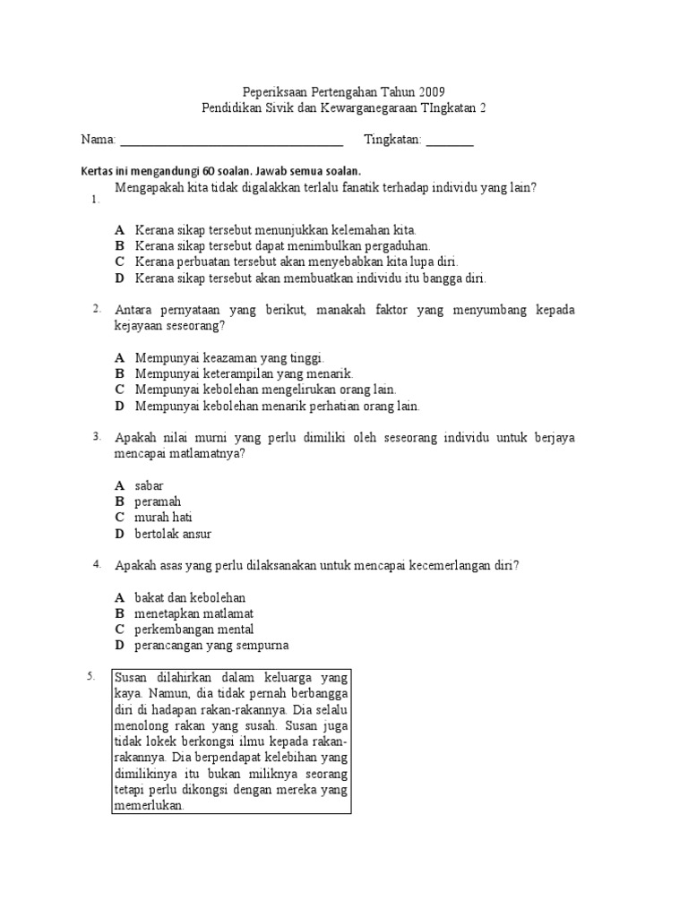 Peperiksaan Pertengahan Tahun Tingkatan 2 PDF