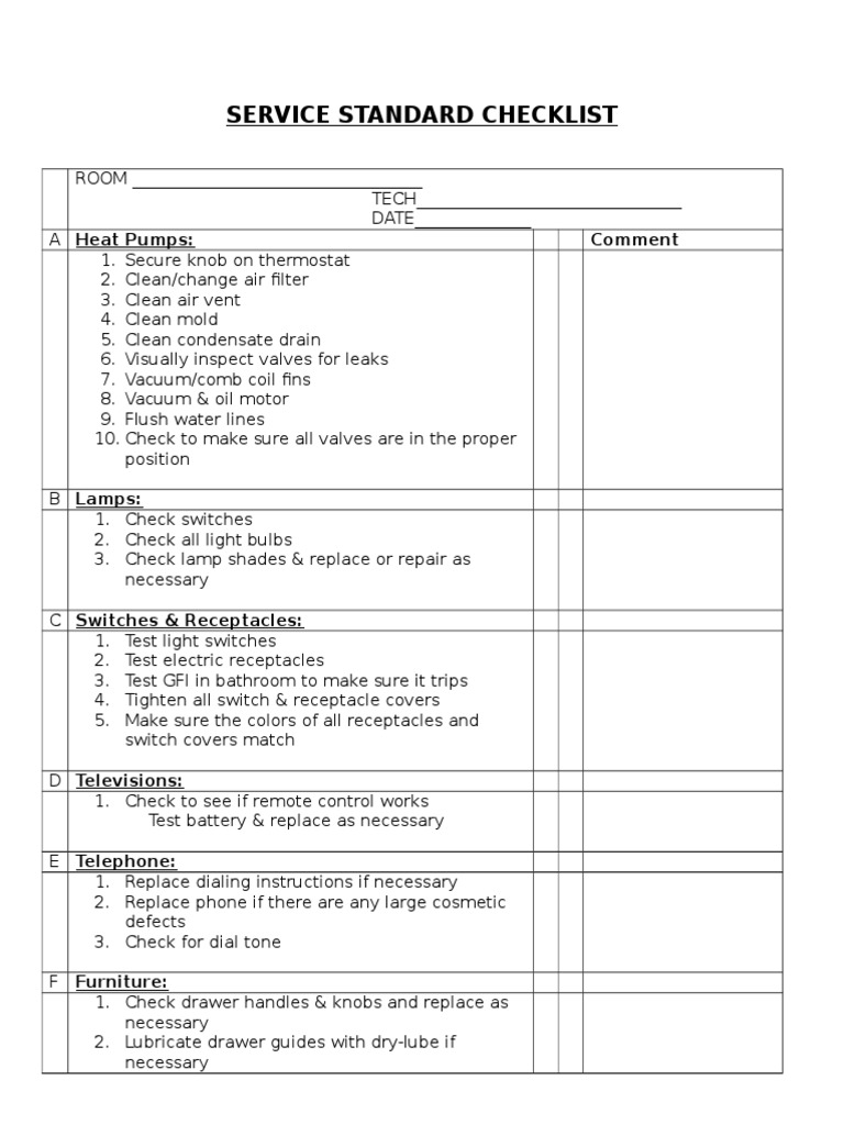 Guest Room Preventativemaintenancechecklist | PDF | Tap (Valve) | Door
