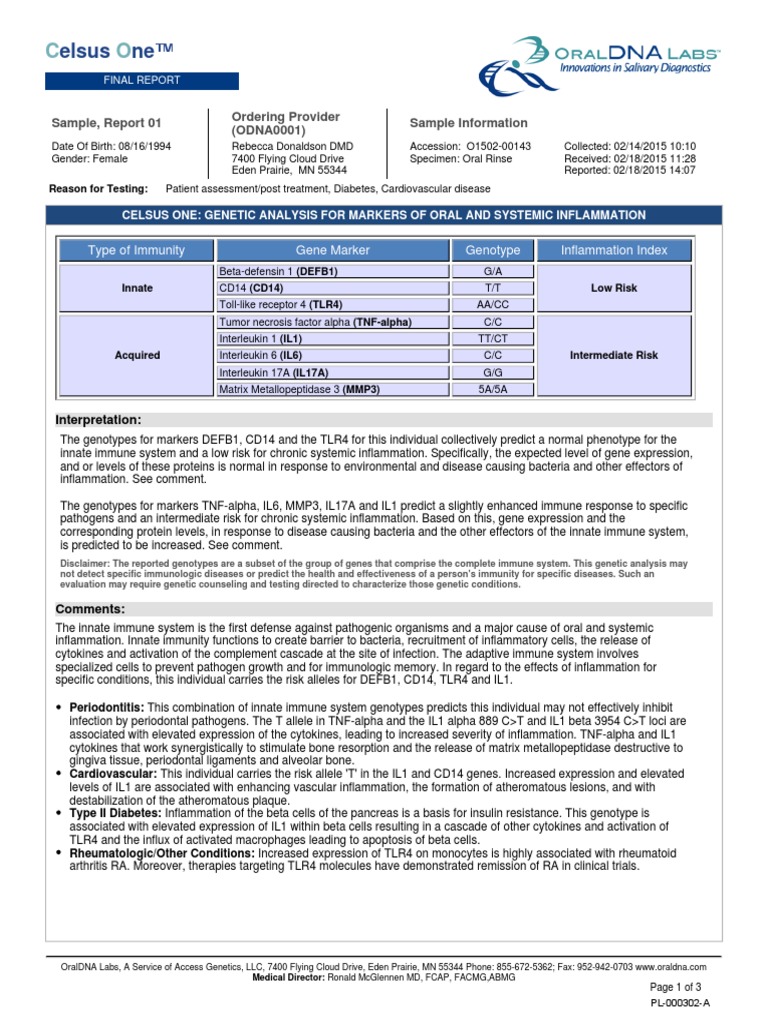 Cels Us One Sample Report | PDF | Immune System | Innate Immune System