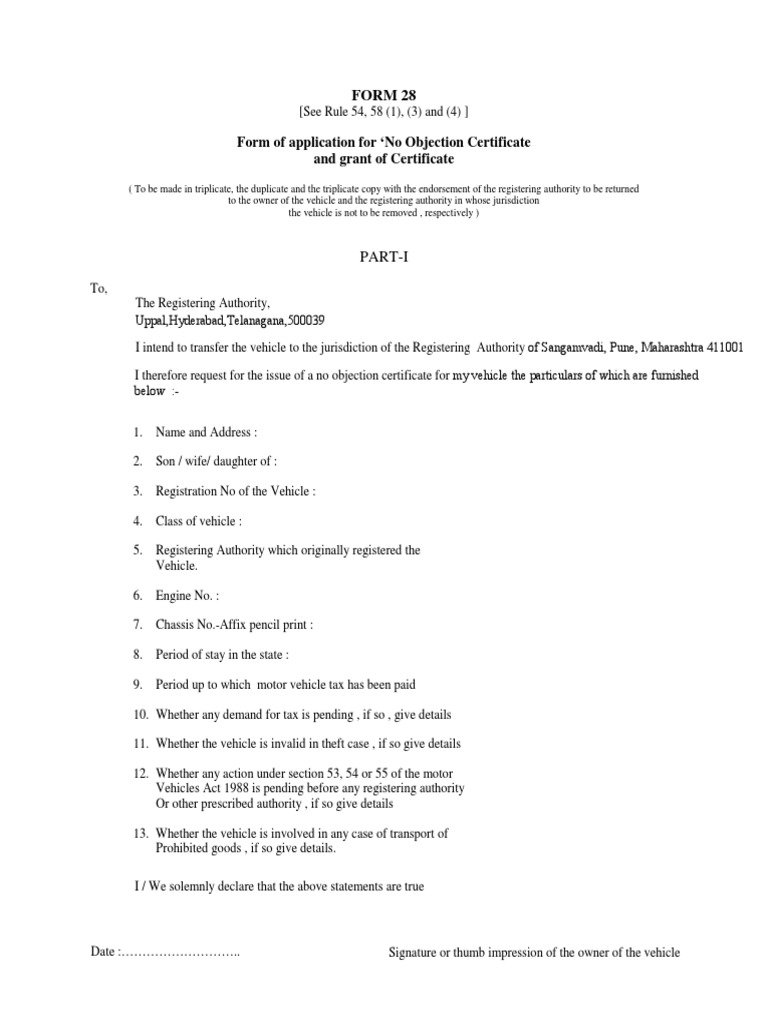 Vehicle Noc Rto Virtue Common Law