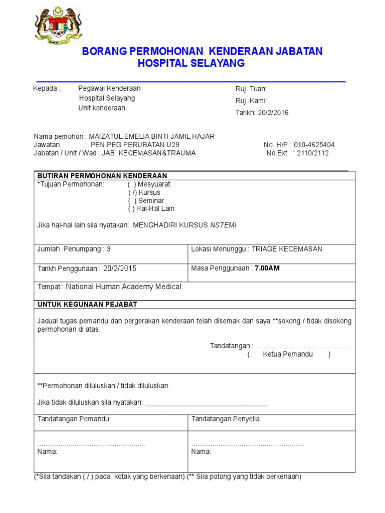 Borang Permohonan Kenderaan Ke Nham Pdf