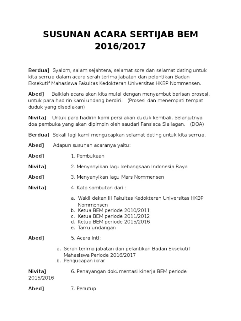 Susunan Acara Sertijab Bem 2016