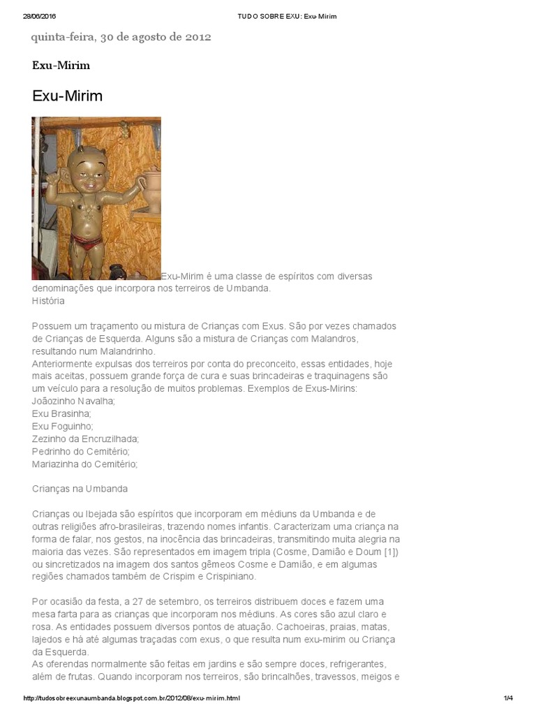Tudo Sobre Exu - Exu-Mirim | PDF | Mediunidade | Religião e crença