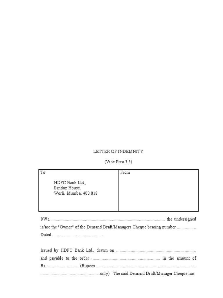 Letter of Indemnity