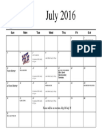 July 2016 Calendar