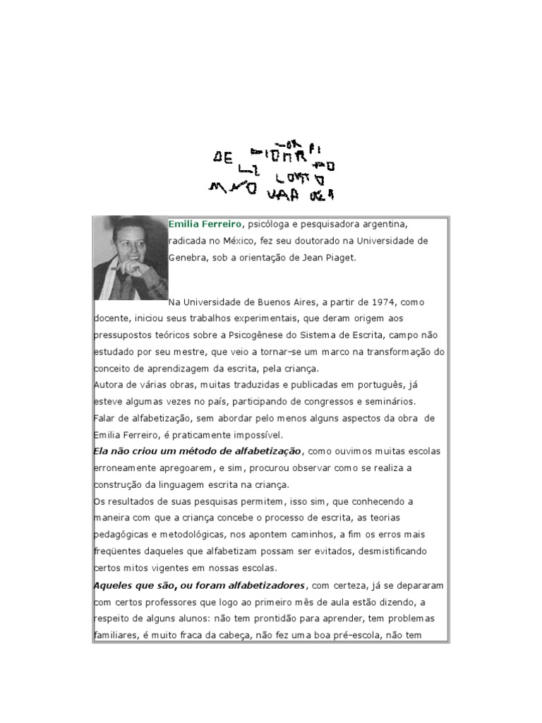 A Obra de Emilia Ferreiro na Alfabetização | PDF | Escrita | Alfabetização