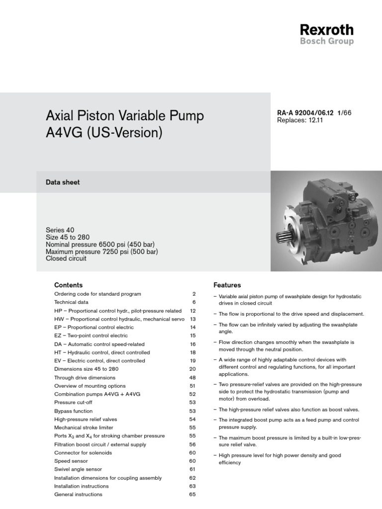 A4VG Series 40 Axial Piston Pump Data | PDF