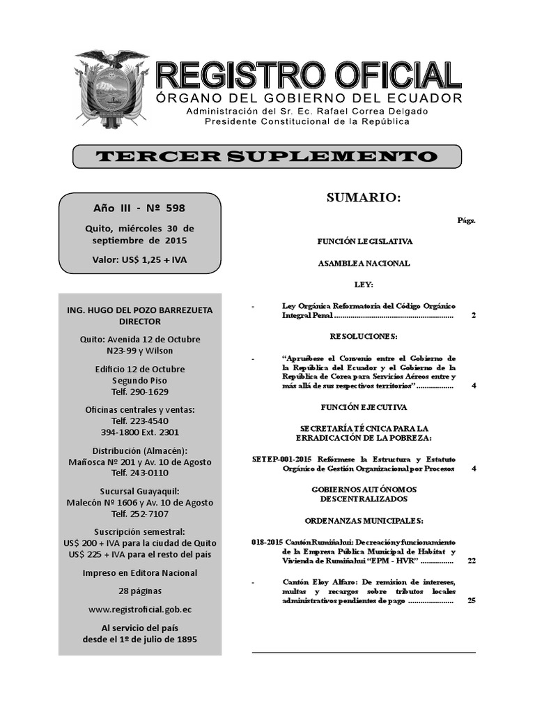 Ley Orgánica Reformatoria Al Código Orgánico Integral Penal Ecuador