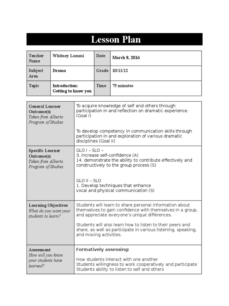 Grade 10 Drama: Getting to Know You | PDF | Lesson Plan | Behavioural ...