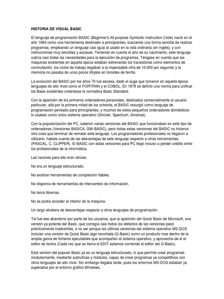 Orígenes de Visual Basic en 1964 | PDF | Programa de computadora ...