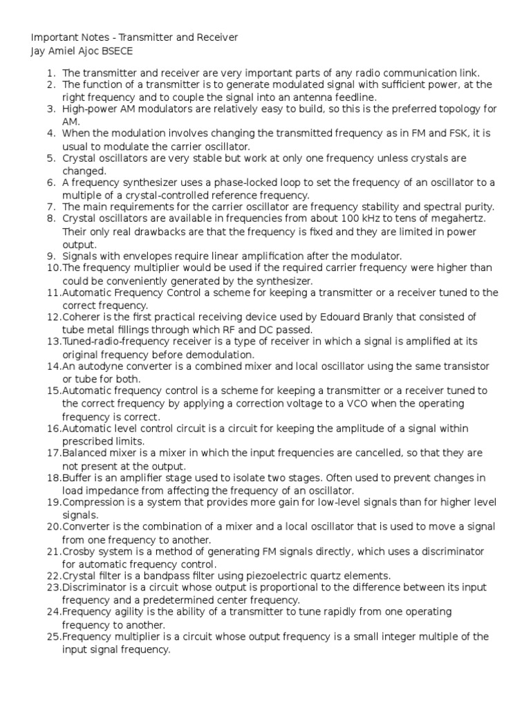 Transmitter and Receiver NOTES PDF Business