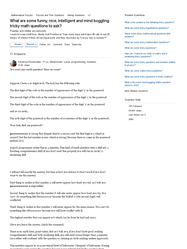 What Are Some Funny, Nice, Intelligent and Mind Boggling Tricky Math