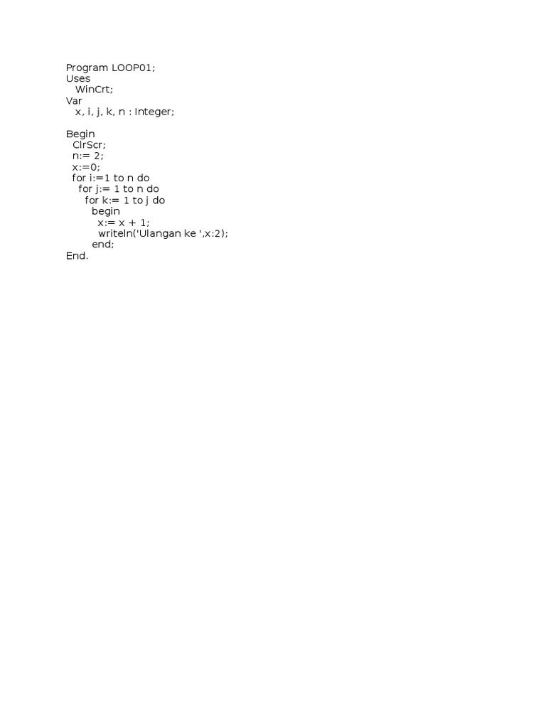 Nested Loop Example in Pascal | PDF | Teaching Methods & Materials