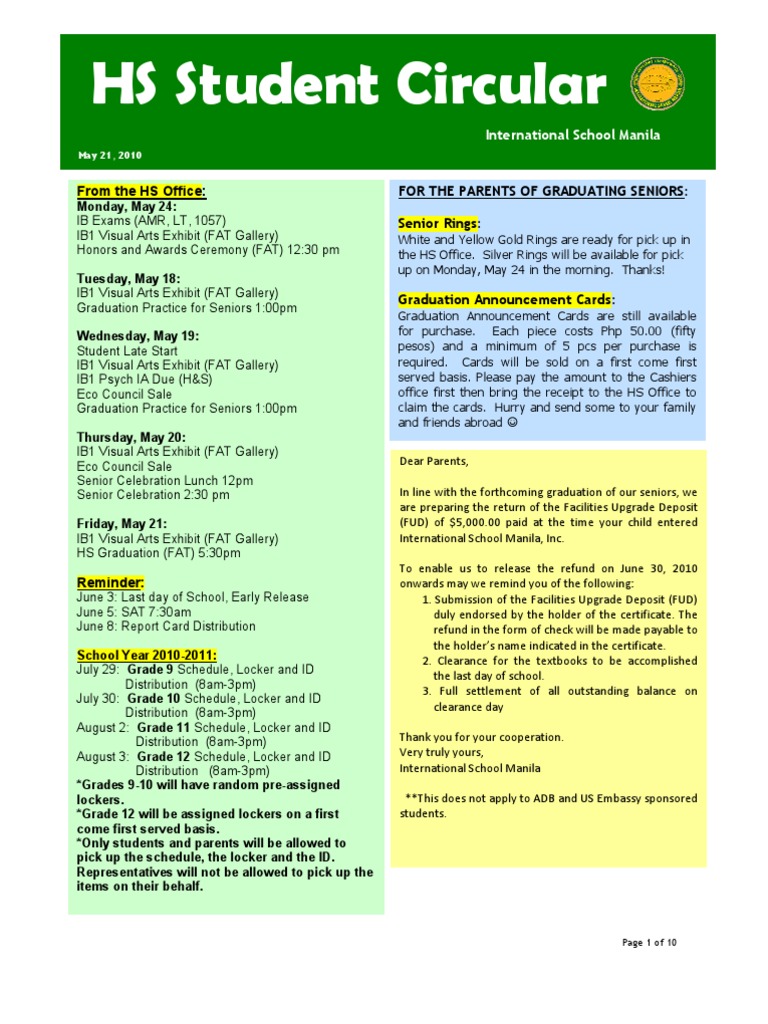Student Circular May 21 | PDF