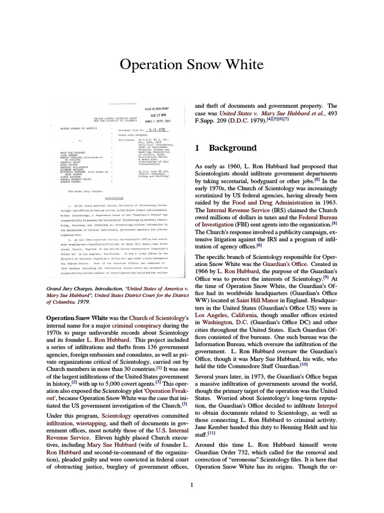 Operation Snow White PDF Government Information New Religious