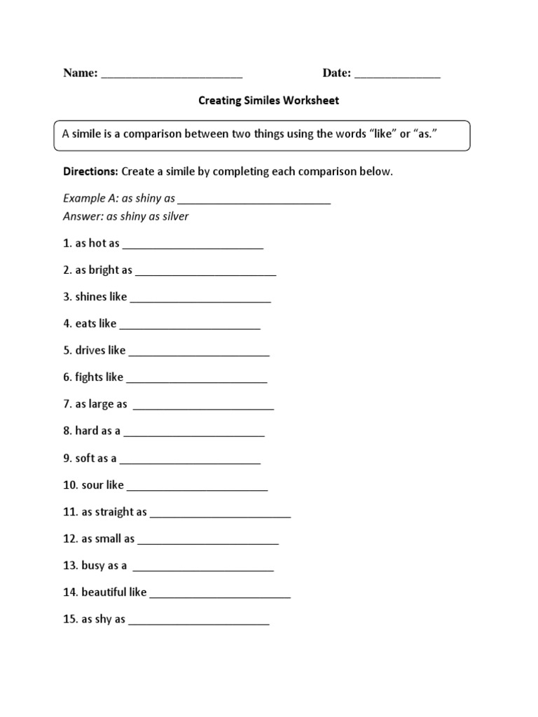 Similes Creation Worksheet | PDF | Career & Growth