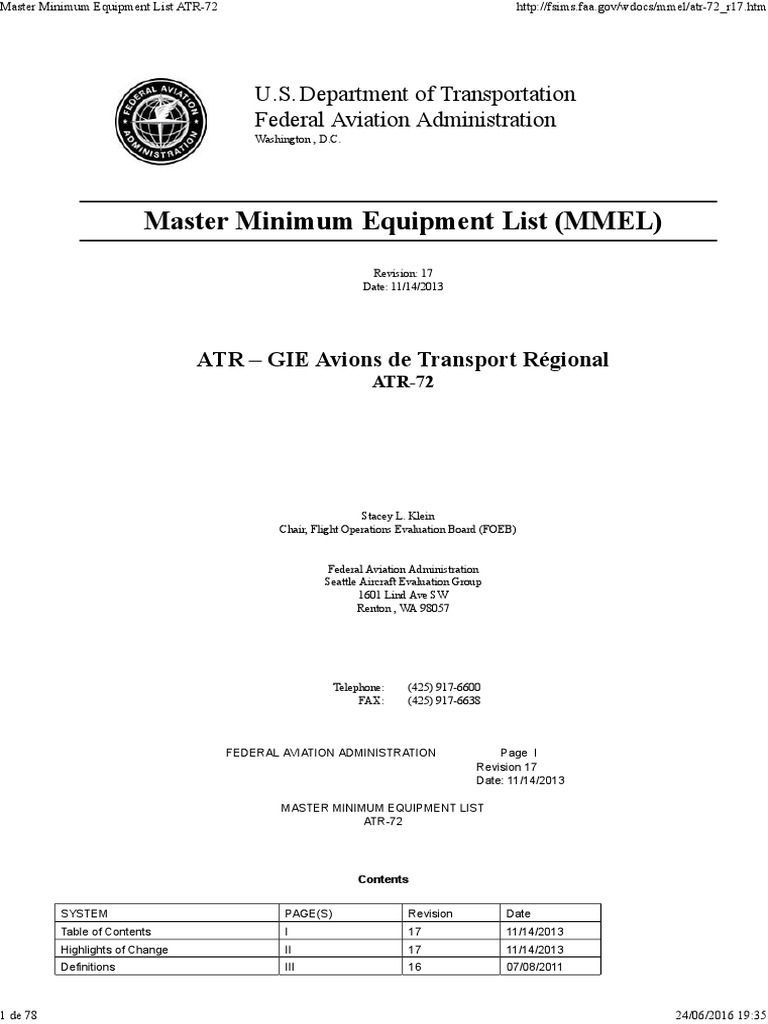 Master Minimum Equipment List ATR72 PDF Flight Recorder Flight