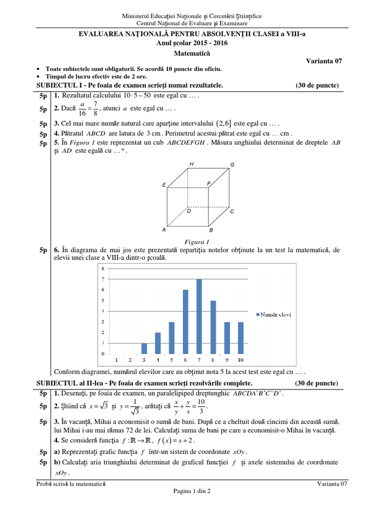 Subiecte Evaluarea Națională 2016 - Matematică | PDF