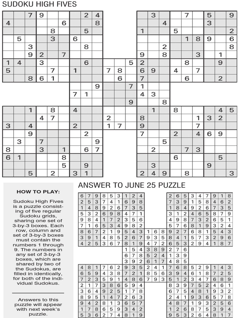 Printable High-Five Sudoku, July 2
