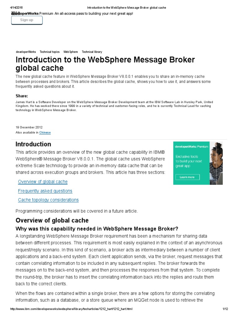 Introduction To The WebSphere Message Broker Global Cache | PDF | Cache ...