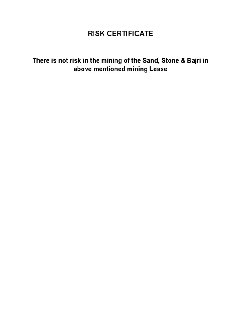 Risk Certificate for Mining Lease | PDF