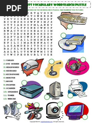 computer parts esl vocabulary wordsearch puzzle worksheet pdf