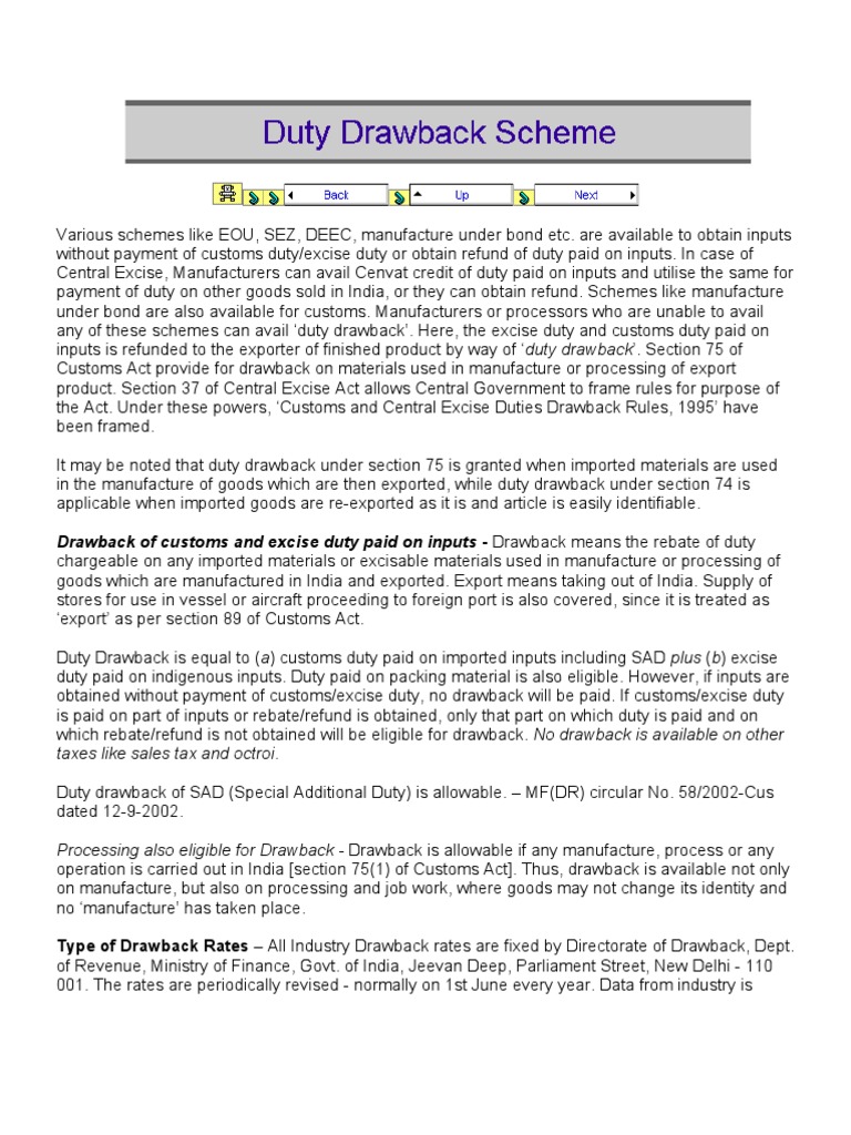 Duty Drawback Government Finances Taxes