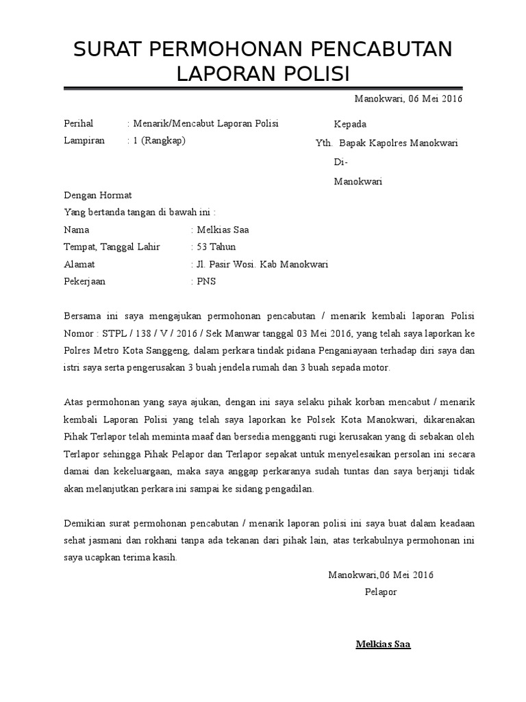 Surat Laporan Kerosakan Sistem