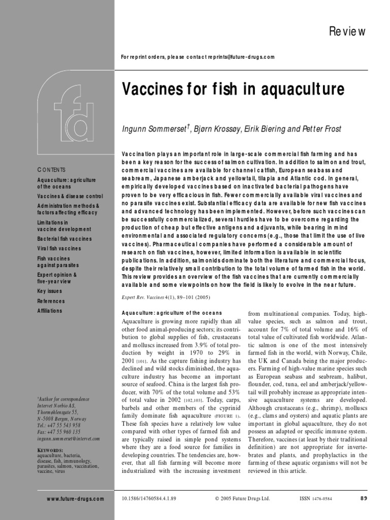 Vaccines For Fish in Aquaculture | PDF | Vaccines | Aquaculture