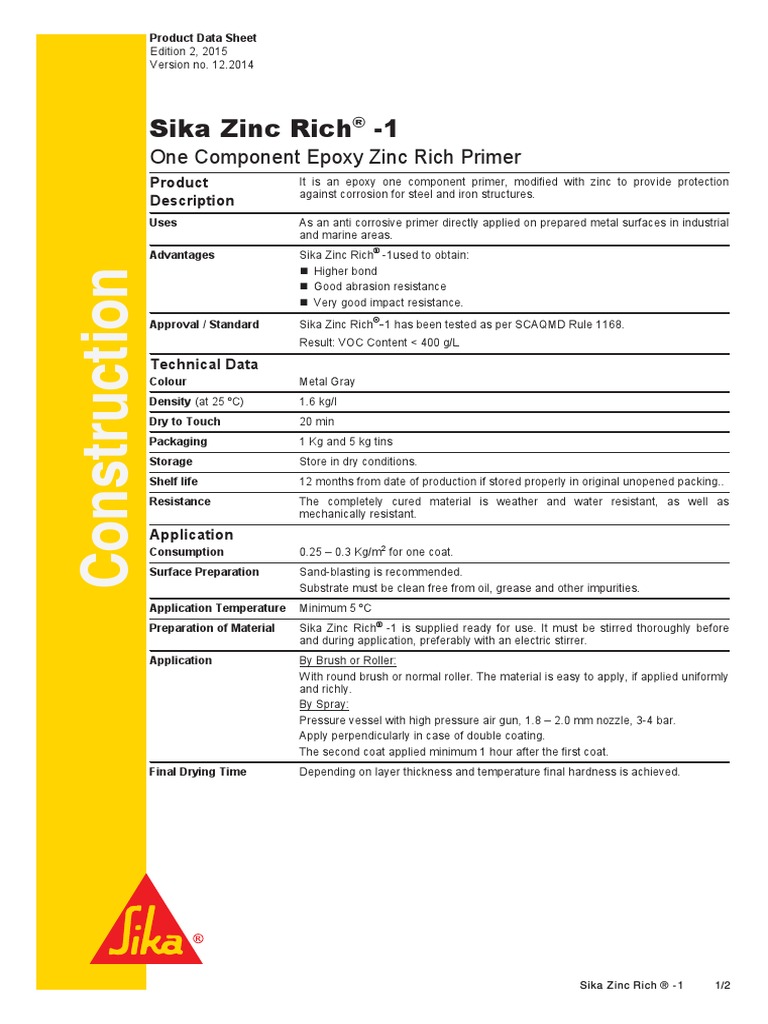 Sika Zinc Rich® -1 | PDF | Epoxy | Corrosion