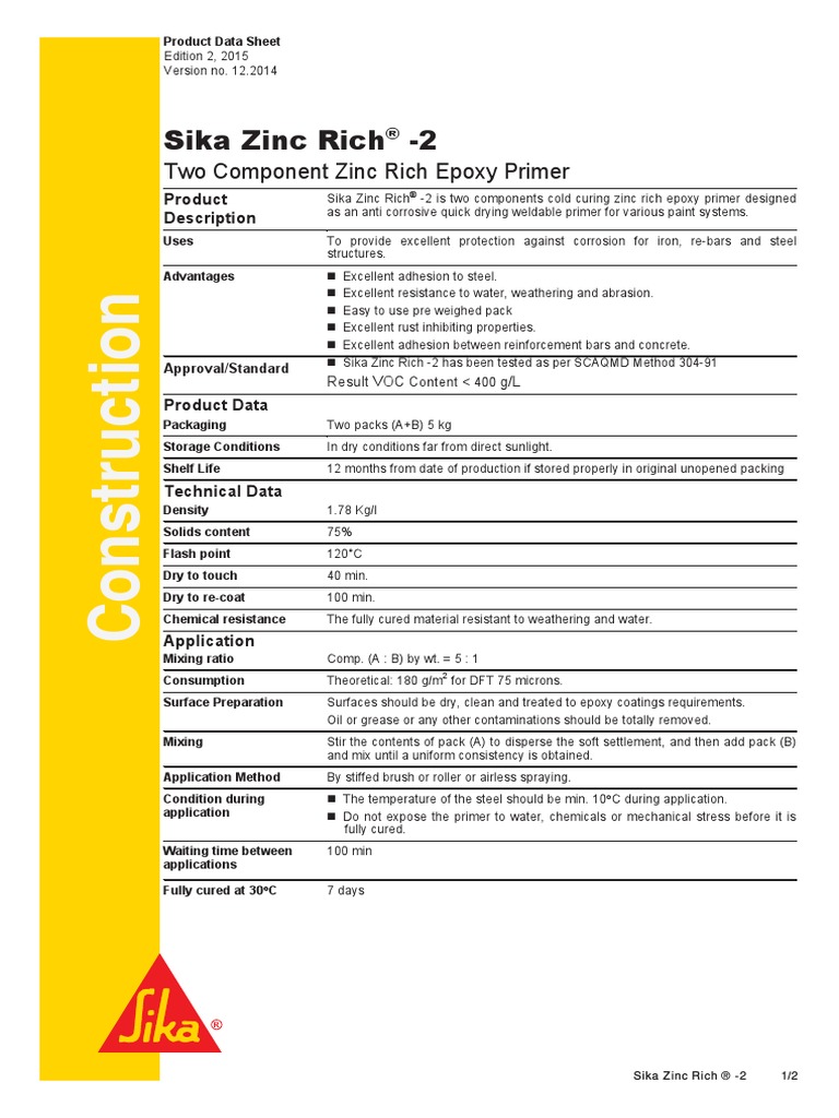 Sika Zinc Rich® - 2 | PDF | Epoxy | Corrosion