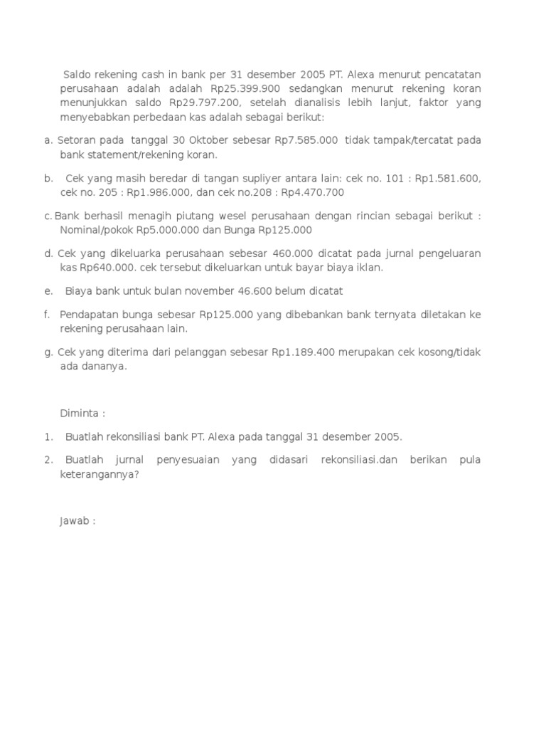 Contoh Soal Dan Jawaban Rekonsiliasi Bank