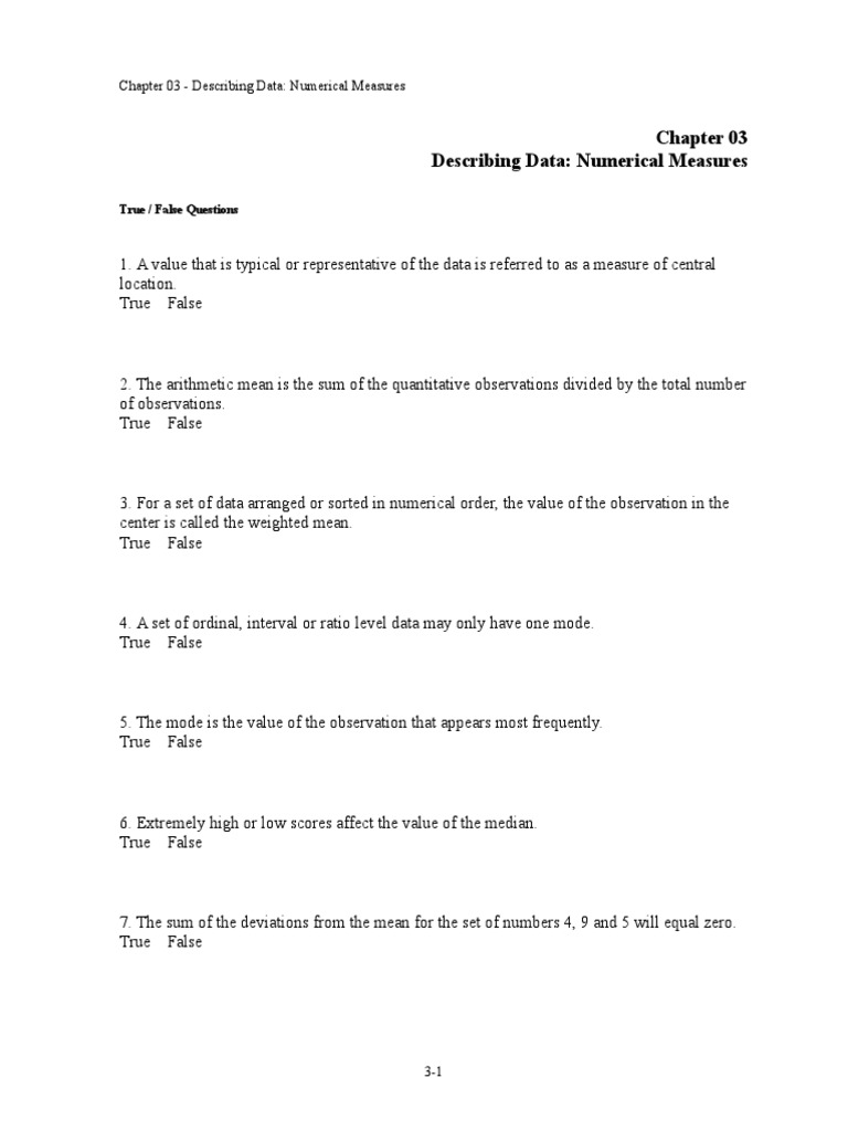 Numerical Measures in Data Analysis | PDF | Arithmetic Mean | Mode ...
