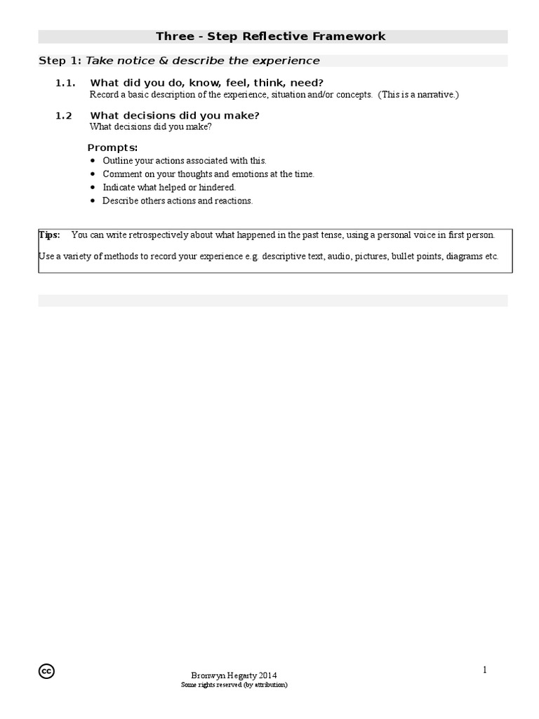 Hegarty Three-Step Reflective Framework Template | PDF | Emotions | Goal