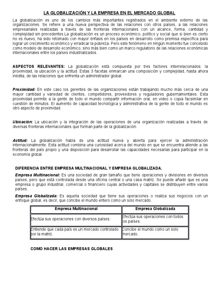 La Globalizacion Y La Empresa En El Mercado Global2 Pdf