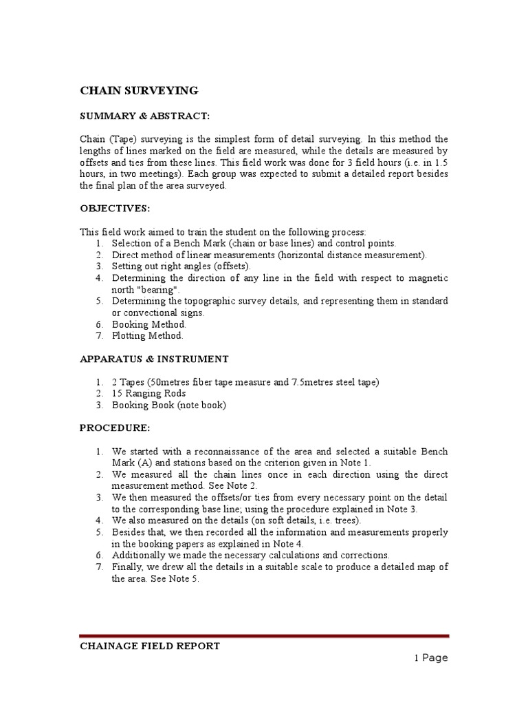 Chain Surveying Report PDF Surveying Measurement