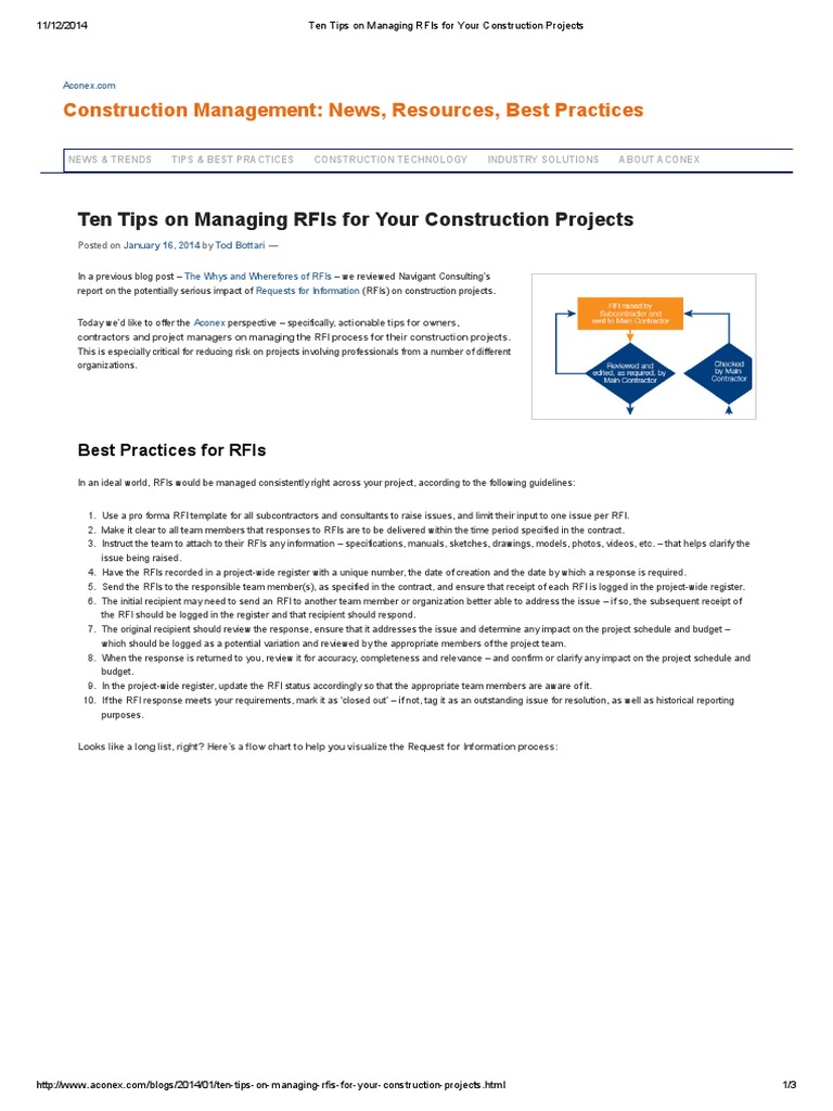 Ten Tips On Managing RFIs For Your Construction Projects | PDF