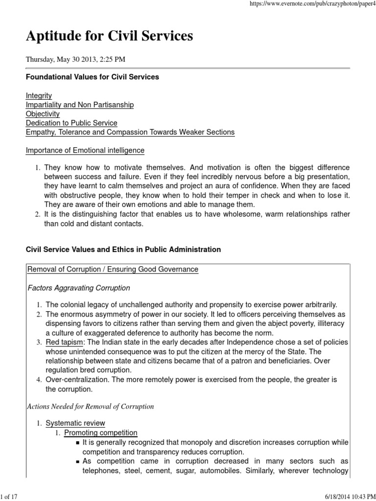 Foundational Values For Civil Services PDF Bribery Corruption