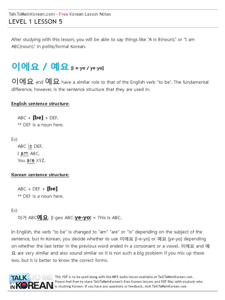 Talk To Me In Korean Level 1 Lesson 5