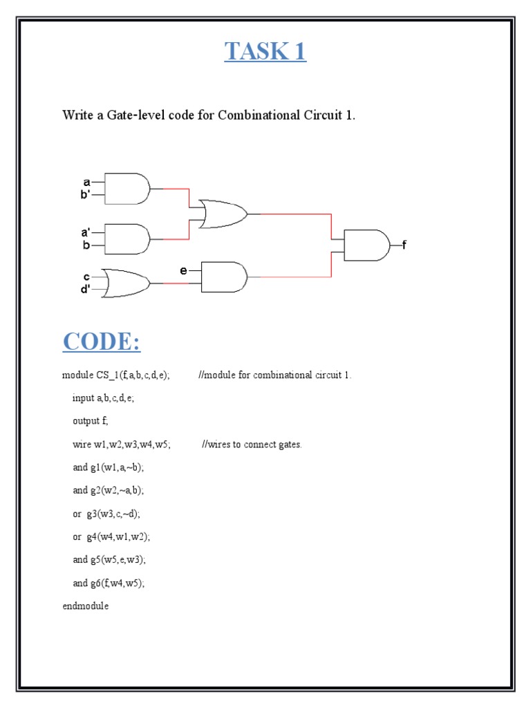 Task 1: Write A Gate Level Code For Combinational Circuit 1 | PDF ...