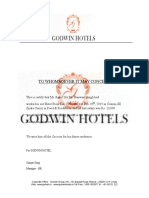 Certificate Verifying Employment at Godwin Hotel from 2014 to 2015