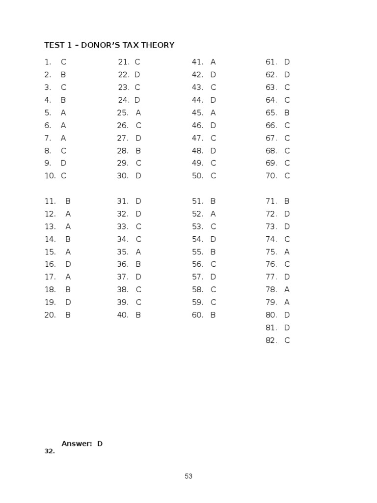 Test 1 - Donor'S Tax Theory: Answer: D | PDF