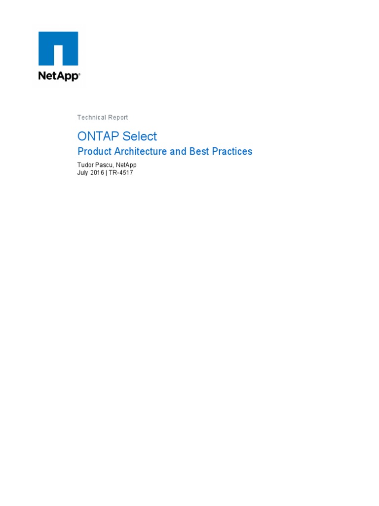 Ontap Select Product Architecture Computer Cluster Cache Computing