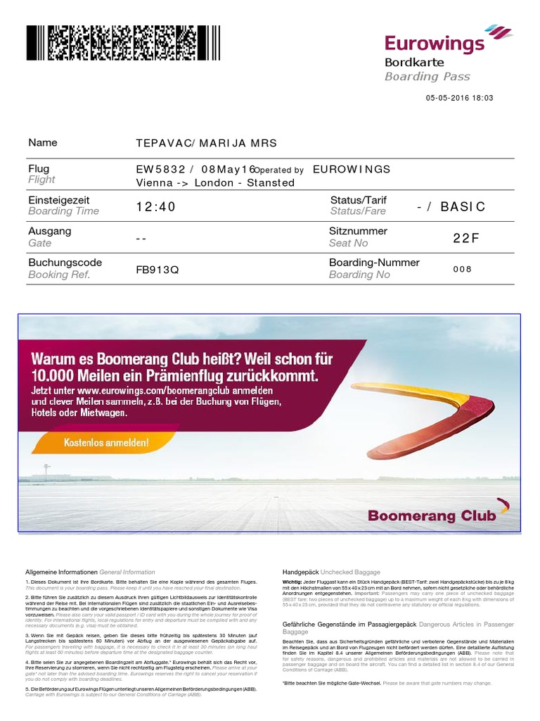 Eurowings Bordkarte FB913Q | PDF